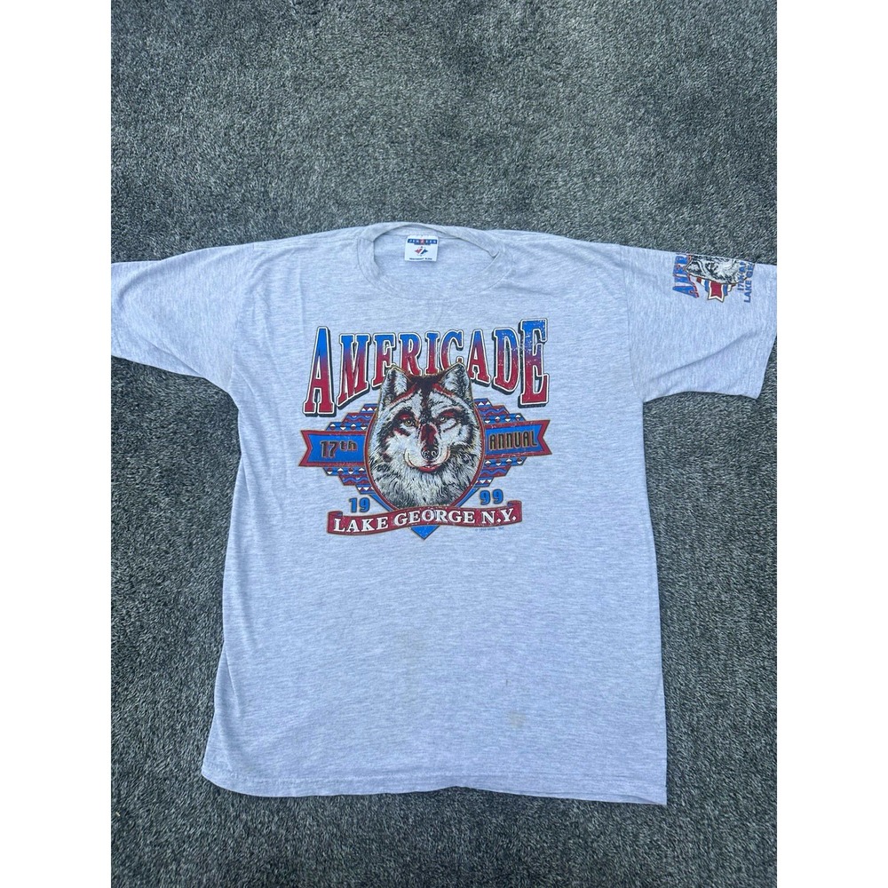 Vintage 1999 Americade T Shirt M Lake George NY Wolf Motorcycle Rally Jerzees